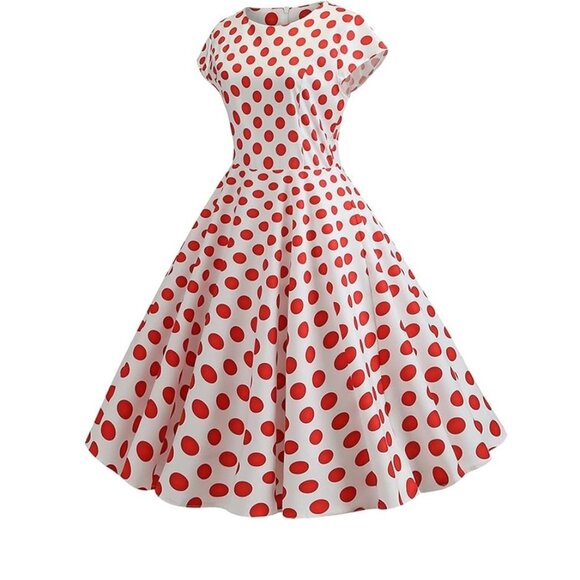Women's Dress Retro Vintage Swing 1950's Short Sleeve Polka Dots Print - Picture 1 of 6